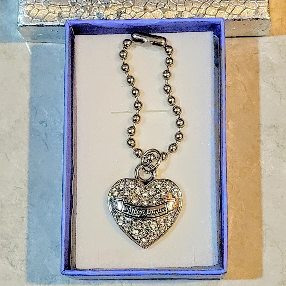JUICY COUTURE SILVER HEART CHARM WITH RHINESTONES HANGBAG CHARM / KEYCHAIN - Picture 5 of 8